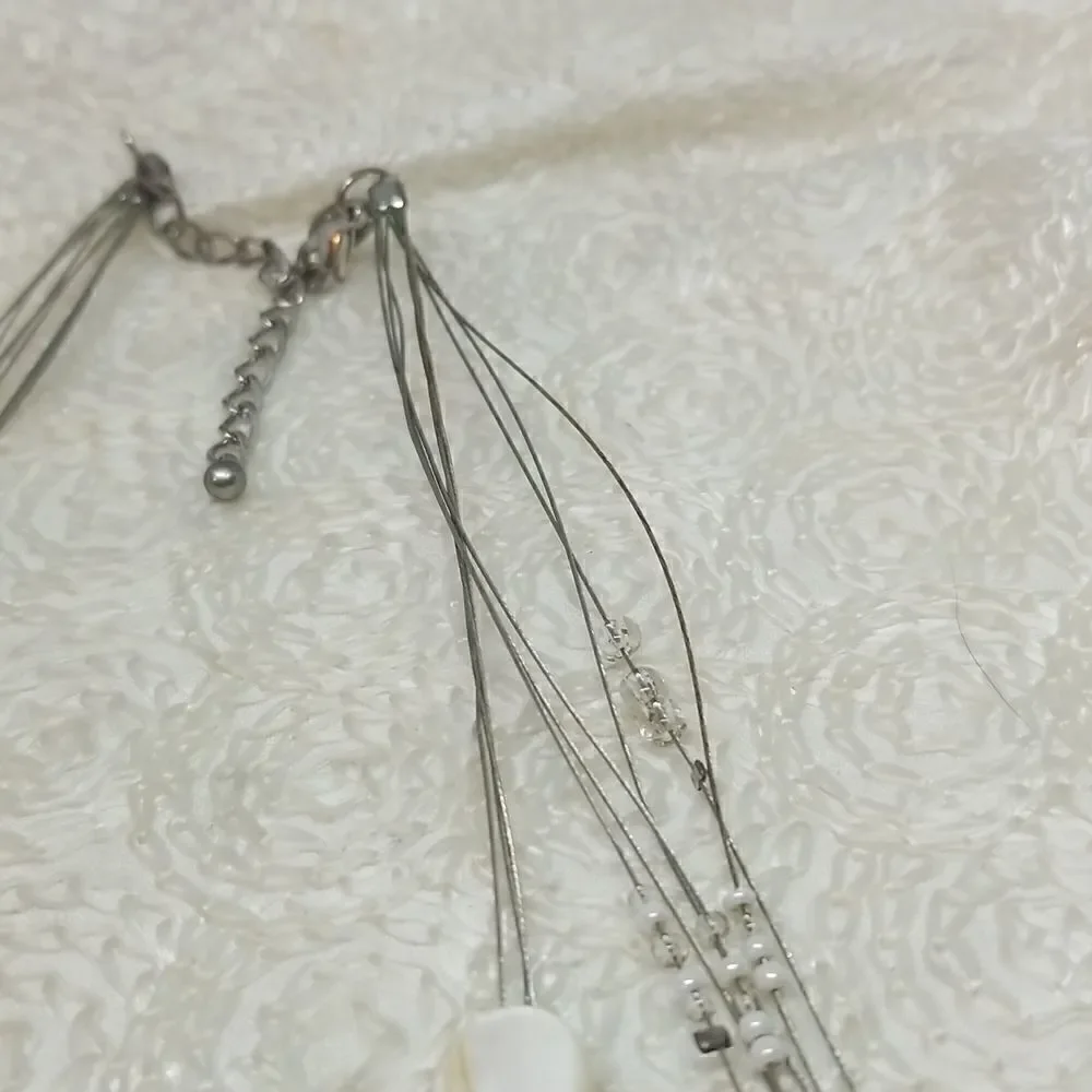 Avenue Necklace Coin Three Tier Wire Shell Coin Beads Silver Necklace
